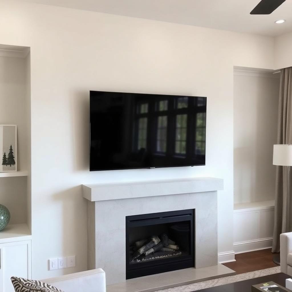 Completed project: 75-inch TV mounted over a fireplace in Richmond Hill